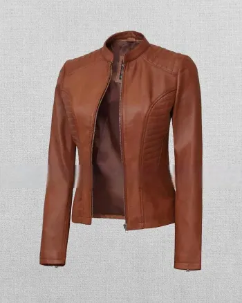 Women's Tan Cafe Racer Leather Jacket