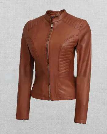 Women's Tan Cafe Racer Leather Jacket