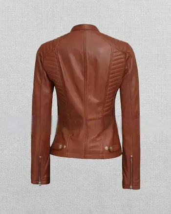 Women's Tan Cafe Racer Leather Jacket