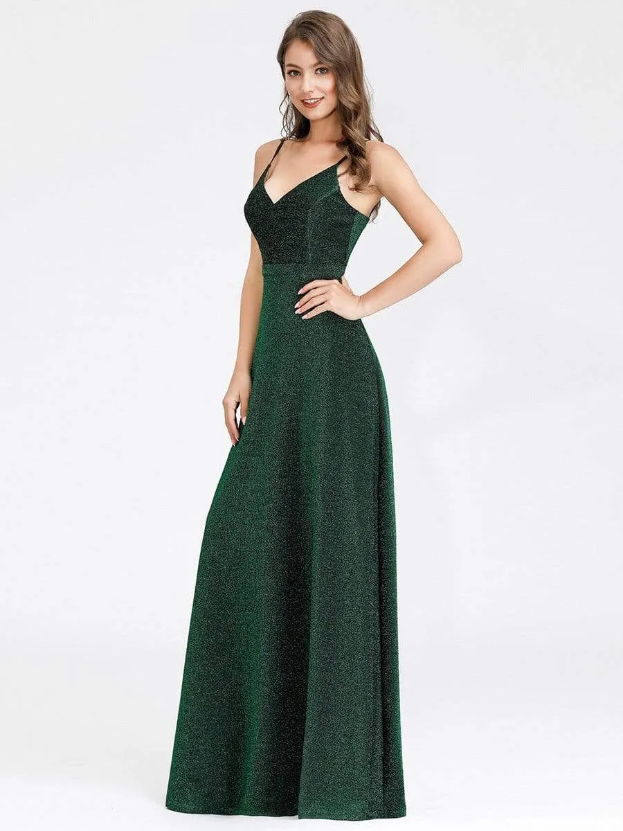 Women's V-Neck Spaghetti Straps Stretchy Evening Dress