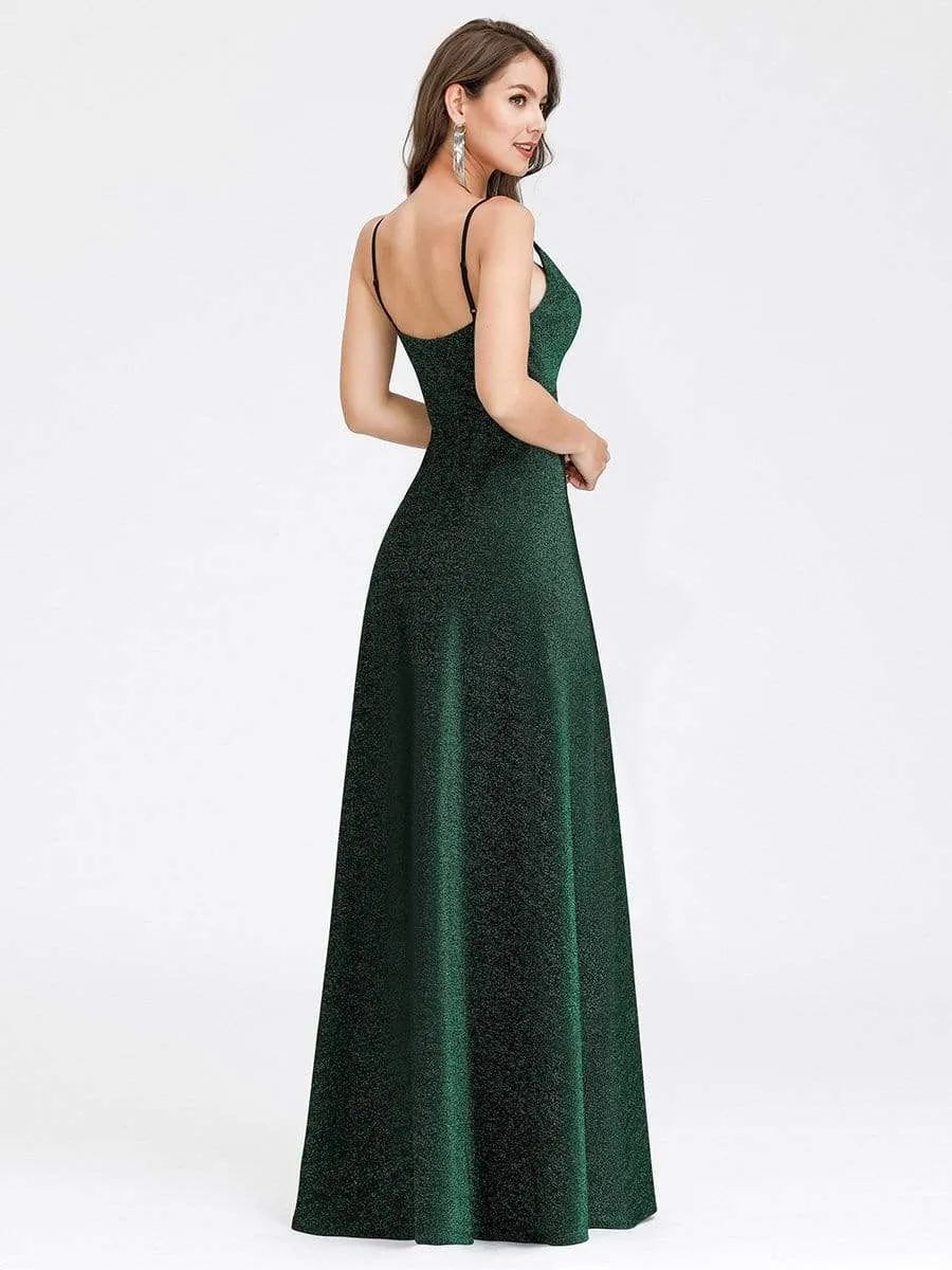 Women's V-Neck Spaghetti Straps Stretchy Evening Dress