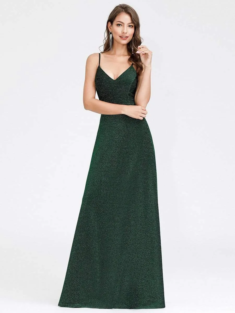 Women's V-Neck Spaghetti Straps Stretchy Evening Dress