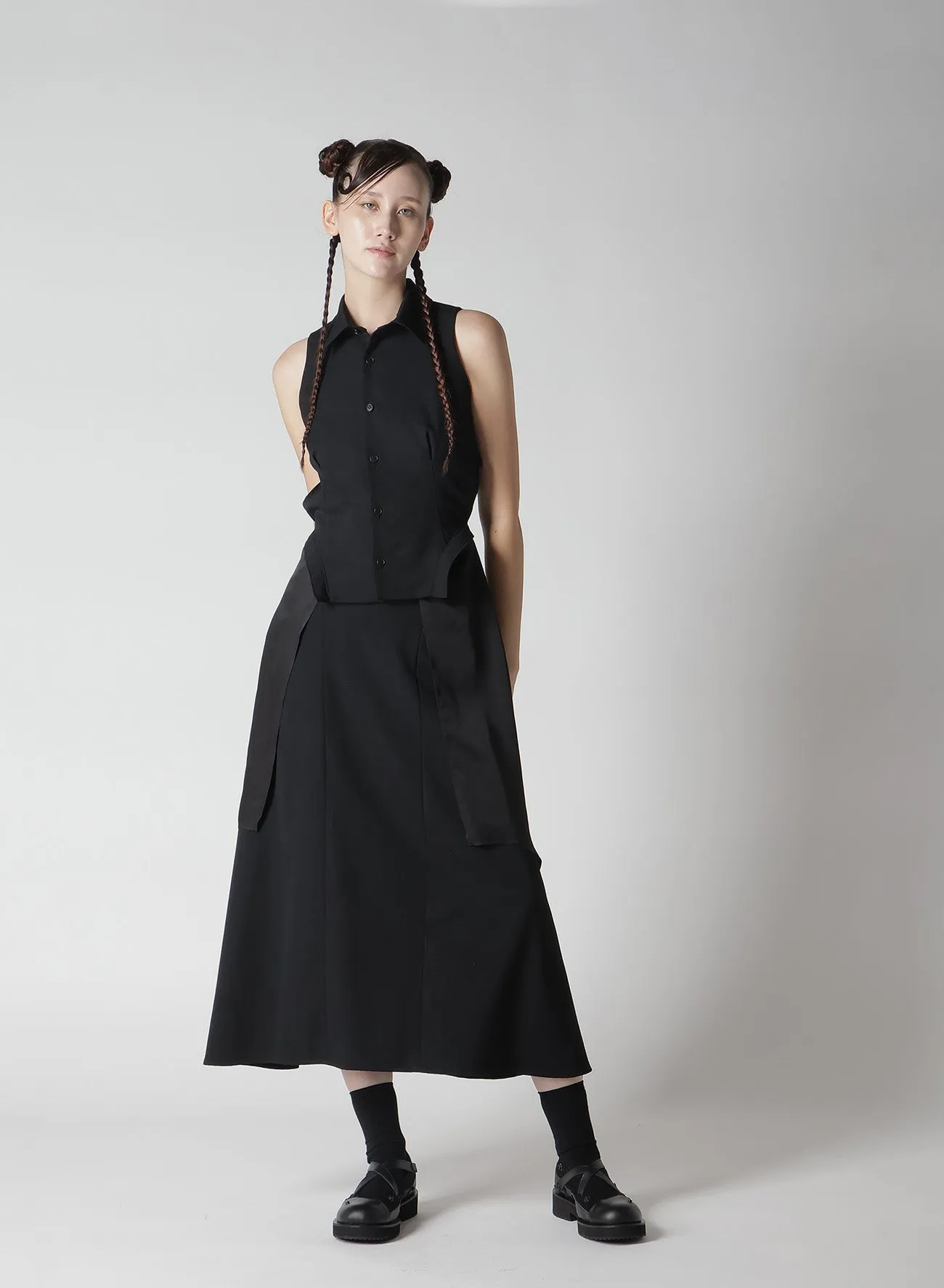 WOOL GABARDINE WAIST BELT SKIRT