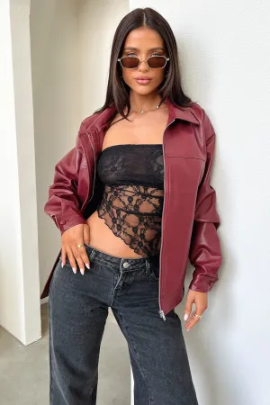 Zeroni Faux Leather Bomber Jacket - Red